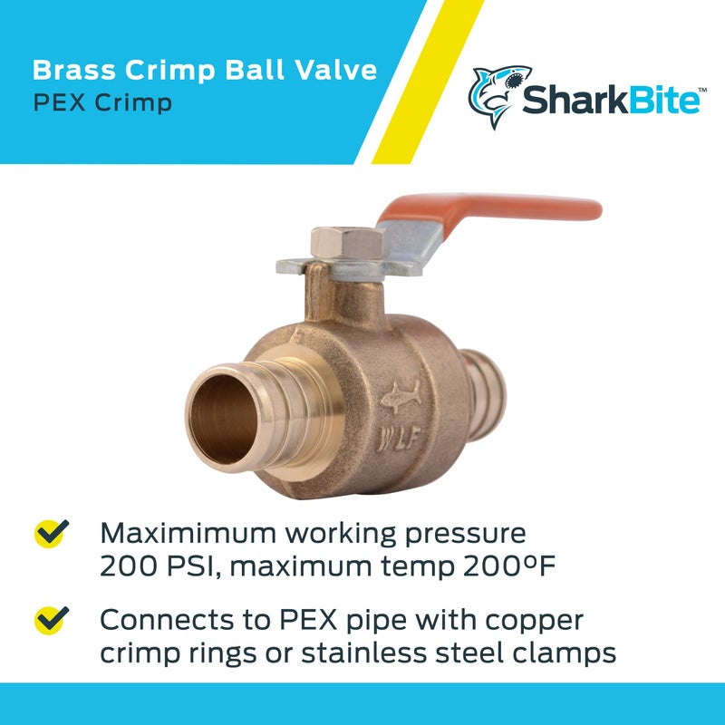SharkBite 3/4 Inch Crimp Ball Valve, Brass Plumbing Fitting, PEX Pipe, PE-RT, 22462LFA - Image 4